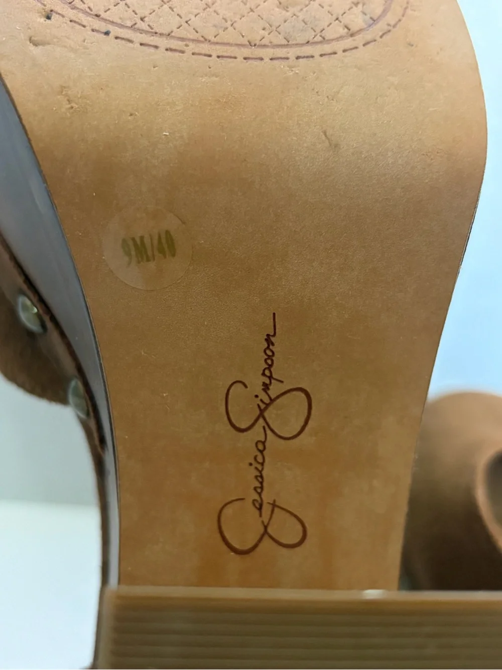 Jessica Simpson Draiye platform suede sandal wood heel studs brown ladies 9
